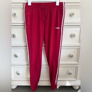Adidas Red Joggers with White Stripes